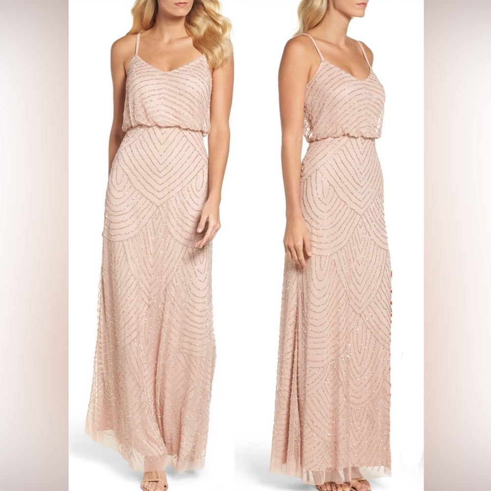 Adrianna Papell Blush Pink Sequin Embellished Maxi Dress